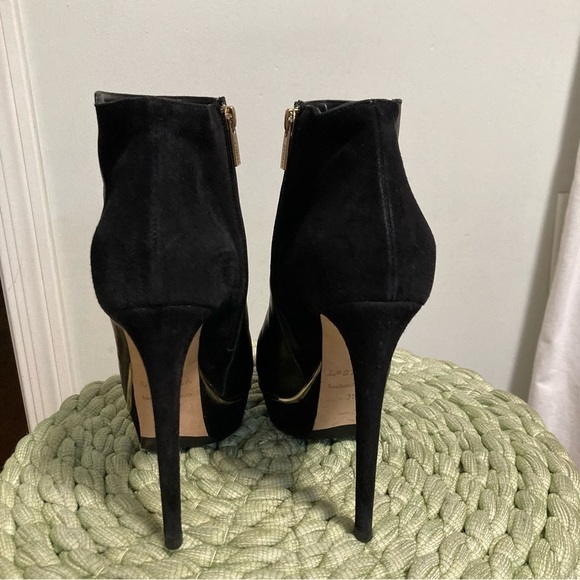 LE SILLA Black Leather/ Suede Point Toe Platform Stiletto Heel Ankle Boots - Picture 5 of 9
